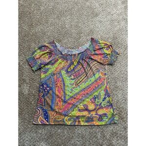 Vintage Lauren Ralph Lauren Blouse Womens XS Multicolor Hippy Bright Colors